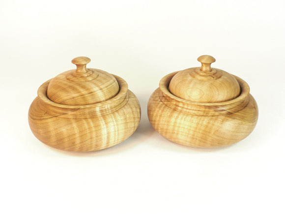 Custom Sugar Bowls 01106 & 01107 for Sherwood, Pattern 4A in Curly Maple