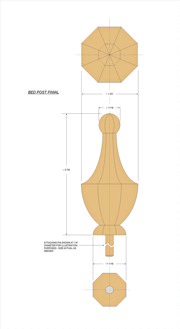 Custom Octagonal Bed Post Finials for Karen, Set Of Four in Cherry