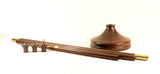 Turned Wooden Banner Pole And Stand in Red Oak With Brass Hardware Removable Finials Brass Screw Joint Red Mahogany Color By Picinae tudios