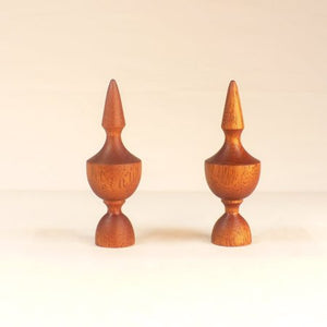 Custom Clock Finials, Matching Pair In Mahogany, Reproductions