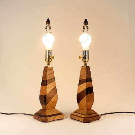 Custom Wooden Accent Lamps, Matching Pair