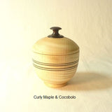 Wood Sugar Bowl in Curly Maple with Cocobolo Finger Pull Handmade by Picinae Studios